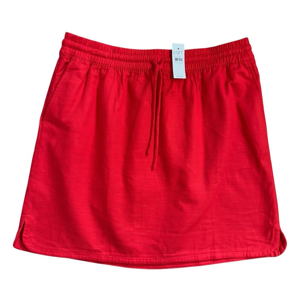 NWT Womens LOFT Outlet Sz L Cotton Skirt Pull On Elastic Drawstring Waist Red